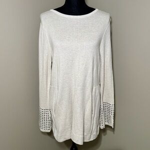 Nic + Zoe Grommet Cuff Tunic Top back zip, pockets size Large‎
